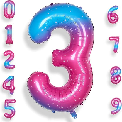 RainbowQ Blue Pink 3 Balloon Number 40 Inch Big 0-10 Foil Large Balloon | by RainbowQParty