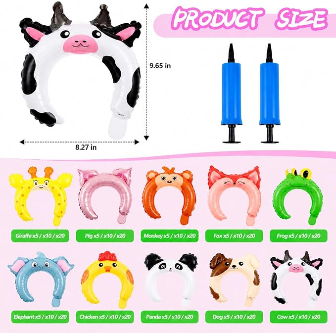 Liliful 100 Pcs Zoo Animal Inflatable Headbands Unicorn Wildlife Safari Balloon - Image 2