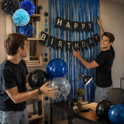 ANSOMO Blue and Black Happy Birthday Party Decorations - Image 5