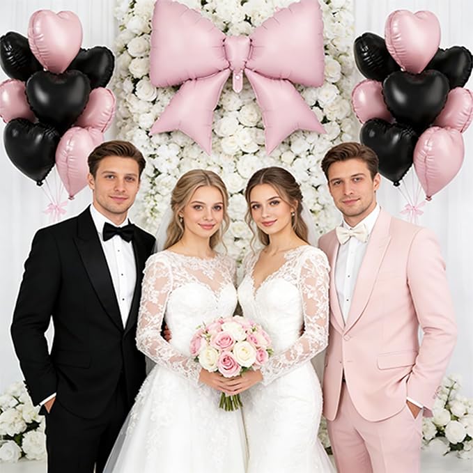 Pink Black Bow Balloon Set​ - Image 6