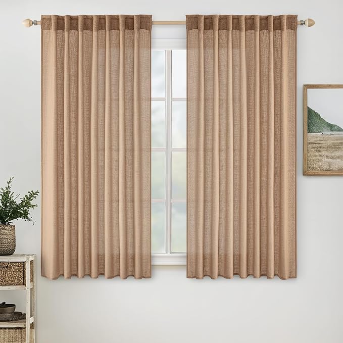 MIULEE Light Brown Short Linen Curtains 52x45 Inch Long 2 Panel by MIULEE