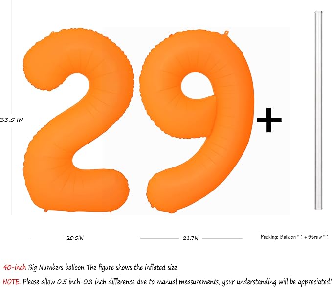 Orange Birthday Number 29 Balloon 40IN Fluorescent Orange 92 Balloon | - Image 2