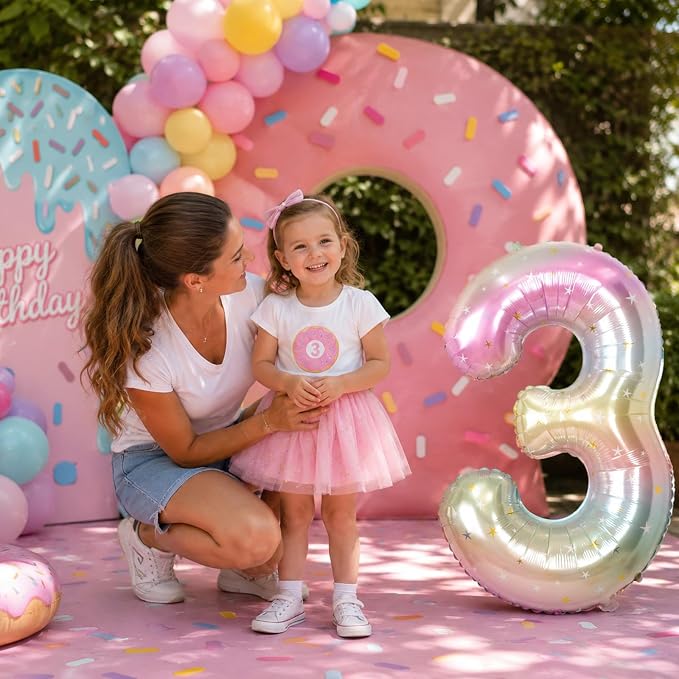 3rd Birthday Balloons for Girls, 40‘’ Foil Self Inflating Rainbow Stars Number - Image 7