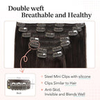 XDhair Clip in Hair Extensions Human Hair 7pcs 140g 16 Inch Dark Brown Real Hair Extensions Clip in Human Hair Straight #2/16 Inch
