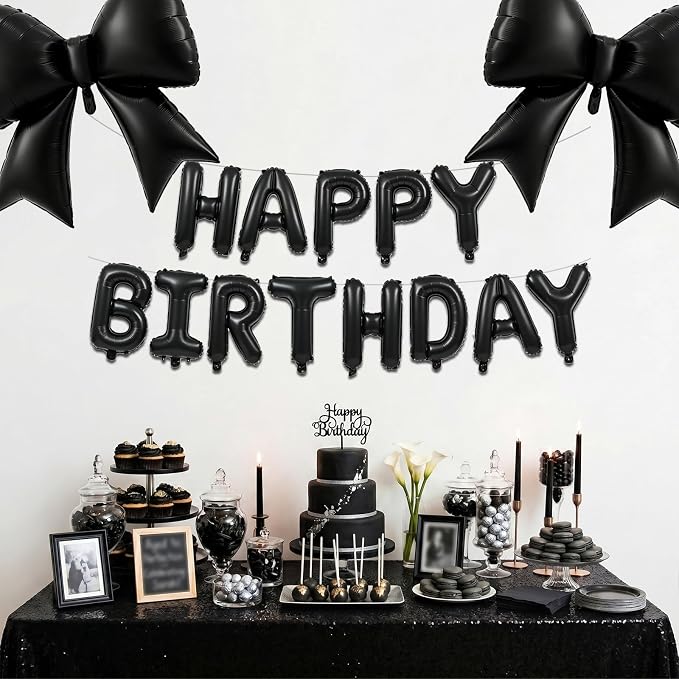 Vuzvuv Black Happy Birthday Balloons, 38 Inches Huge Bow Aluminum Foil Balloons - Image 6