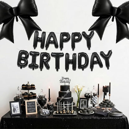 Vuzvuv Black Happy Birthday Balloons, 38 Inches Huge Bow Aluminum Foil Balloons - Image 6