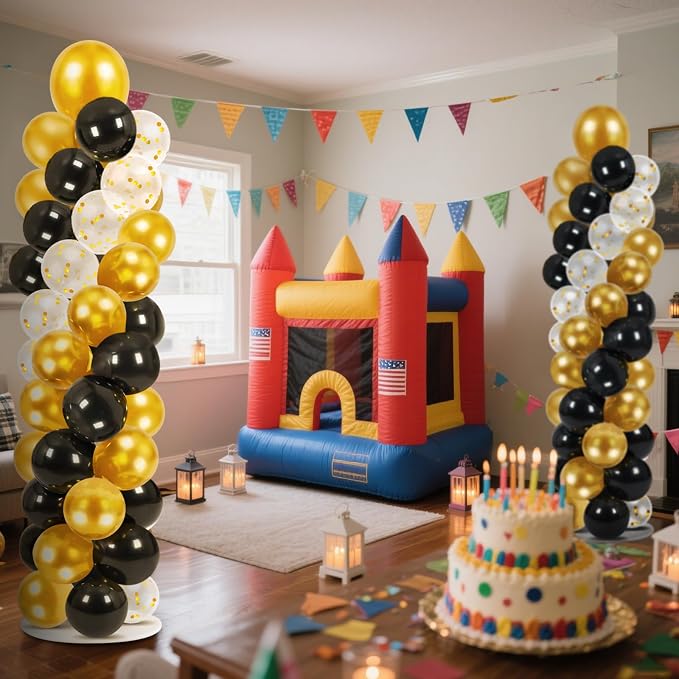 2 Pack Balloon Column Stand Kit 6.5FT, Include 100 Black and Gold Balloons | - Image 2