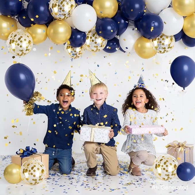 Zesliwy Navy Blue White Gold Balloons Set, Party Decor | Dark Blue Gold - Image 7