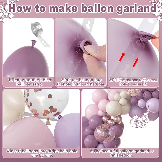 Amandir 173Pcs Dusty Purple Balloon Arch Garland Kit | Double-stuffed Pink - Image 4