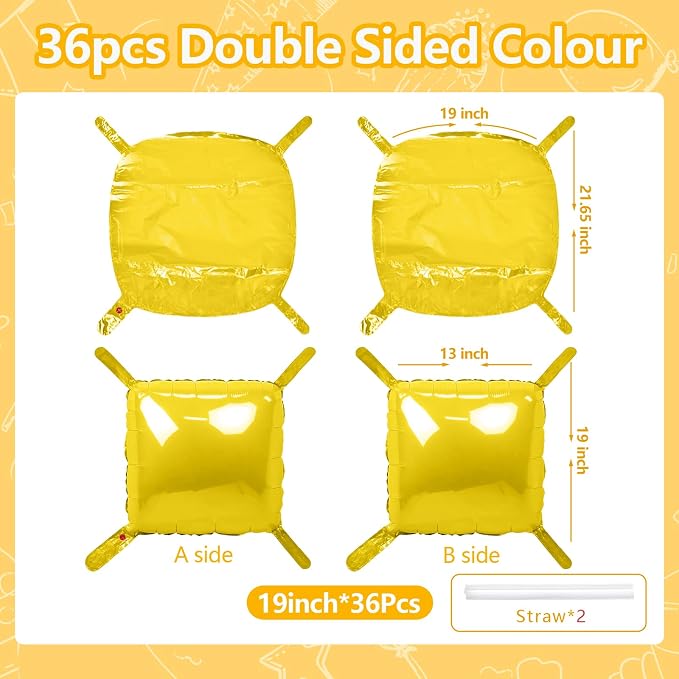 NISOCY 36PCS Pearl Yellow Square Foil Balloons Wall Backdrop | Double Sided - Image 2