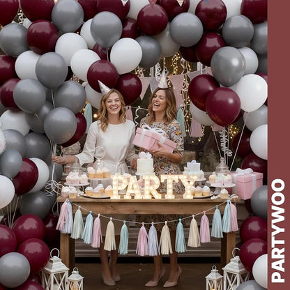 PartyWoo Burgundy White and Gray Balloons 66pcs 12 Inch Burgundy Balloons | - Image 7
