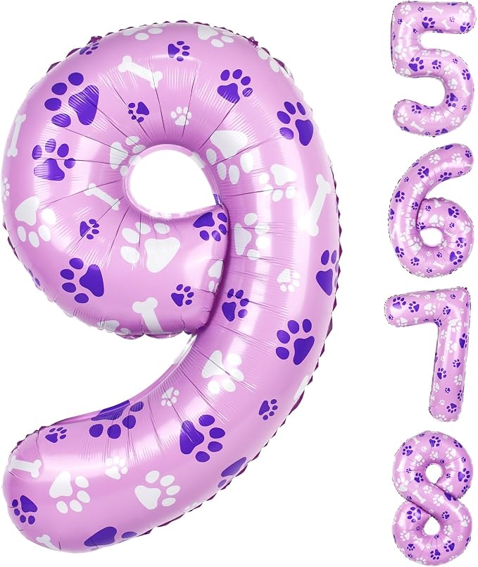 40 Inch Pink Dog Paw Balloons, Numeral 9 Birthday Balloons by AXBMM