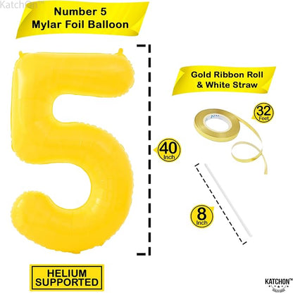 KatchOn, 40 Inch | Yellow 5 Balloon | 5th Birthday Decorations - Image 2