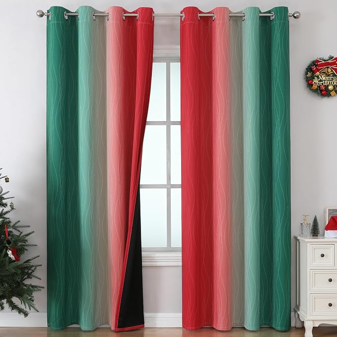 Red and Green Ombre Blackout Curtains - Image 2
