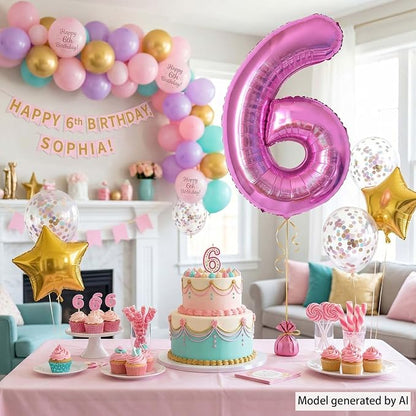 Pink Number 6 Balloon 40 Inch, Shiny Metallic Digit Party Supplies | Radiant - Image 2