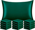 NTBAY 12 Pack Satin Standard Pillowcases for Hair and Skin, Luxurious and Silky Pillow Cases with Envelope Closure, 20 x 26 Inches, Dark Green