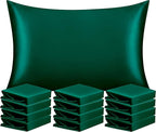 NTBAY 12 Pack Satin Standard Pillowcases for Hair and Skin, Luxurious and Silky Pillow Cases with Envelope Closure, 20 x 26 Inches, Dark Green