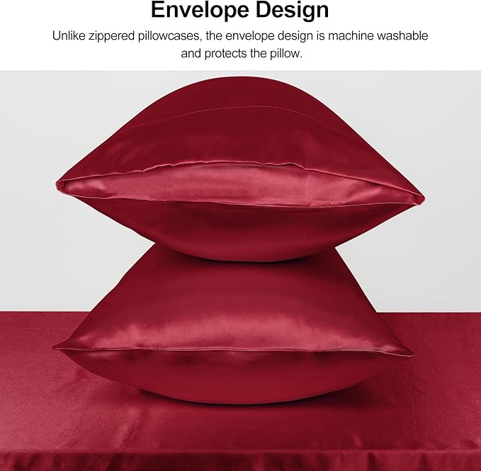 Lirex Satin Pillowcase for Hair and Skin, Super Soft and Cooling Similar to Silk, 2 Pack King Size 20"X 36" Pillow Cases with Envelope Closure, Gifts for Women Men, Wine Red