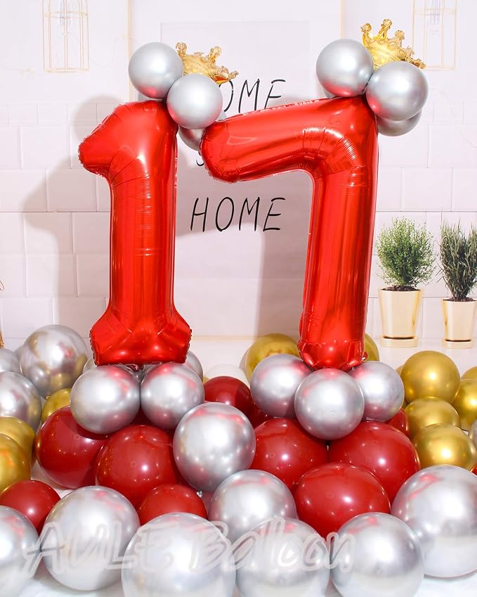 AULE 40 Inch Red 17 Balloon Number Foil 0-9 Birthday Big Numbers | Birthday - Image 2