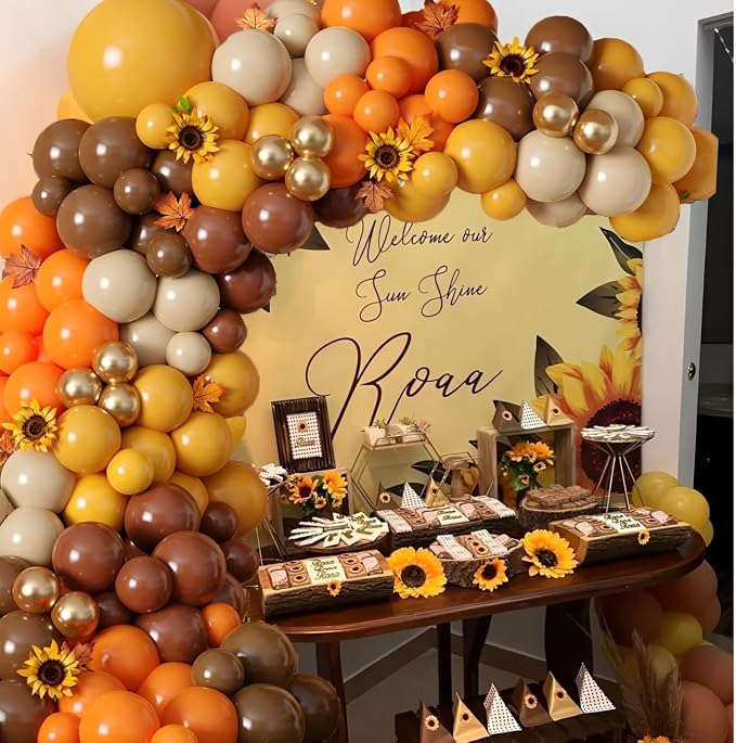 Fall Sunflower Balloon Arch 152pcs Brown Mustard Yellow Sand White Balloons - Image 4