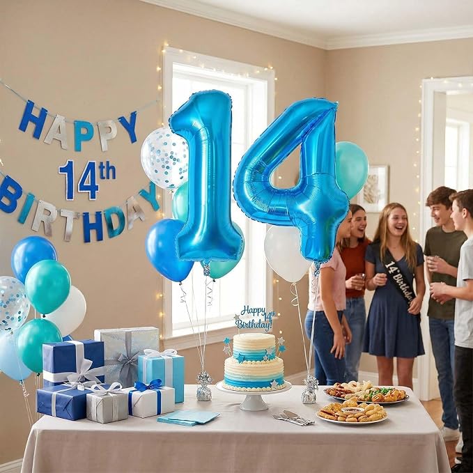 Light Blue Number 14 Balloon 40 Inch, Foil Numeral - Image 2