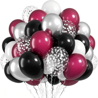FunHot Maroon Balloons, 12 Inch Burgundy Metallic Silver Confetti Latex Balloons by FunHot