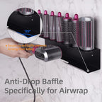 Dyson Airwrap Holder, Aluminum Dyson Airwrap Wall Mount Black with 7 Custom Slots & Cable Hook, Dyson Organizer Wall Mounted for Bathroom BANJEKT