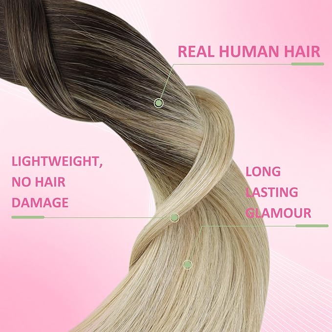 YoungSee Ombre Tape in Hair Extensions Human Hair 20 Inch Tape ins Human Hair Extension Balayage Dark Brown to Blonde with Brown Tape-in Extensions Real Hair Adding Hair Volume 20pcs 50g