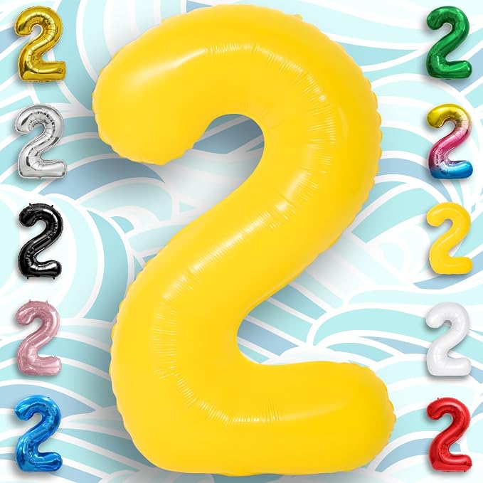 Yellow Number Balloon 2 Mylar Foil Macaron Balloons 40 inch - Image 2