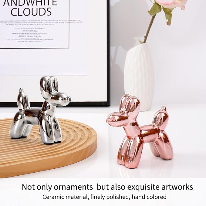 Notakia Cute Ceramics Pink Balloon Dog Statue Crafts Living Room Desktop - Image 4