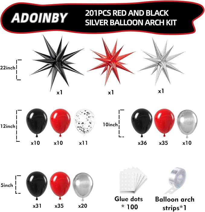 Red and Black Silver Balloon Arch Kit - Image 2