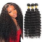Natural Black Deep Wave Bundles Human Hair Color 1B Bundles 24 26 28 Inch Niegmeag Brazilian Virgin Soft and Silky Remy Hair Extensions Natural Black Color