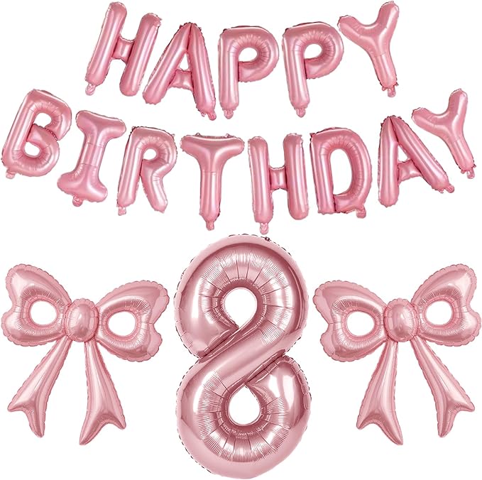 Bow Number 8 Birthday Balloons, Coquette Party Decorations Supplies by BSRESIN