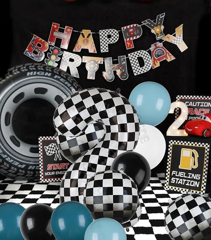 Race Car Balloon Bundle Blue Black 40 Inch Checkered Number Balloon 2 | Black - Image 3
