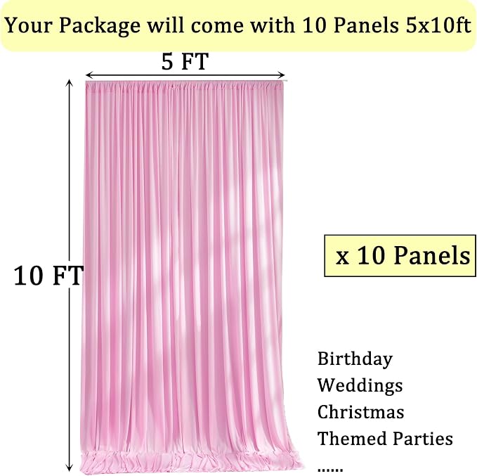 50ft x 10ft Wrinkle Free Pink Backdrop Curtains - Image 6