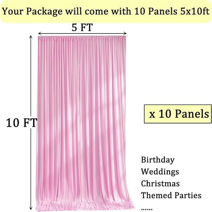 50ft x 10ft Wrinkle Free Pink Backdrop Curtains - Image 6