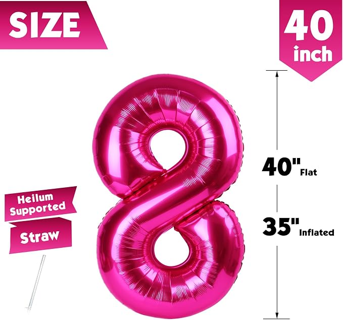 40 Inch Hot Pink Number 8 Balloon, 8th Birthday Party Decorations | 40 Inch Hot - Image 5