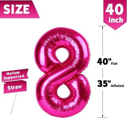 40 Inch Hot Pink Number 8 Balloon, 8th Birthday Party Decorations | 40 Inch Hot - Image 5
