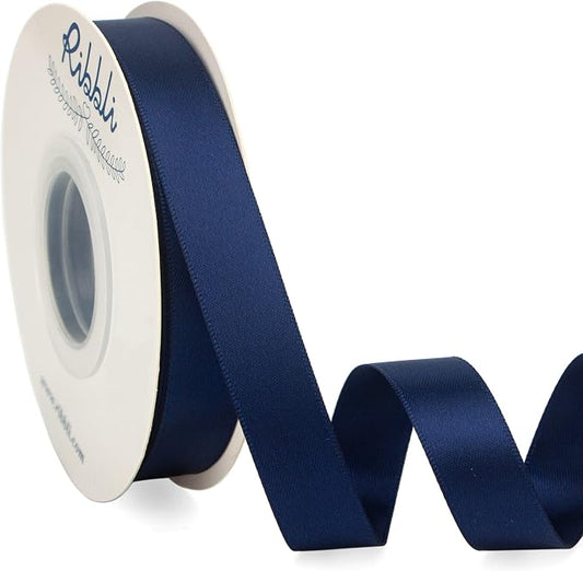 Ribbli Navy Satin Ribbon 5/8 inch x Continuous 25 Yards, Double Faced Satin Use by Ribbli