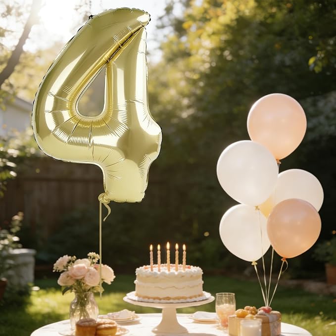 40 Inch Number 4 Balloons for 4th Birthday Party Decorations, 0-100 Champagne - Image 3
