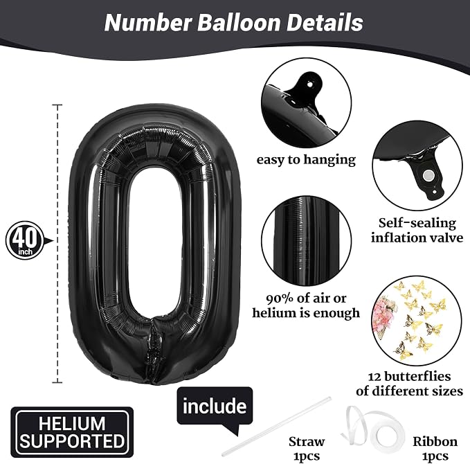 40 Inch Black Number 0 Balloon - Image 2