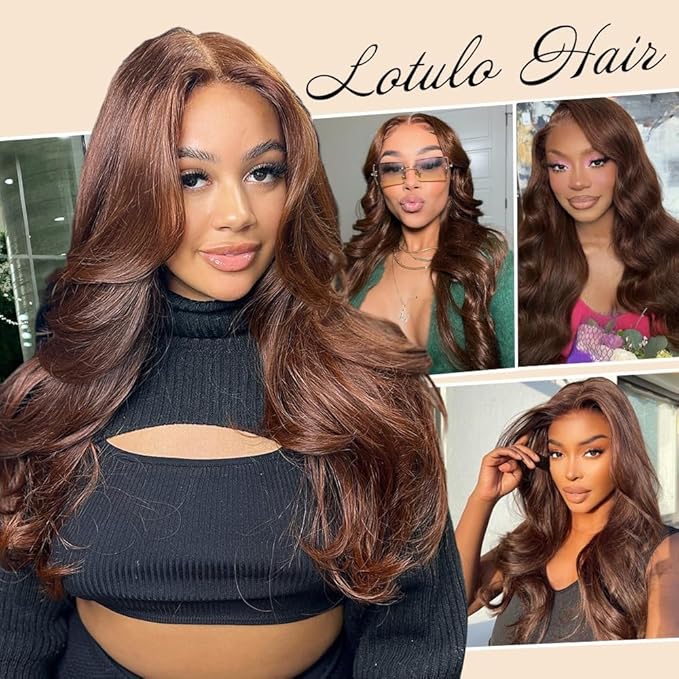 abbildung 28inch Chocolate Brown Lace Front Wig Human Hair 13x6 HD Transparent Body Wave Lace Front Wigs Human Hair Pre Plucked Glueless Frontal Brown Wig Human Hair 180% Density #4
