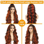 P4/350 Ginger Orange and Brown Colored Body Wave Lace Front Wigs Human Hair 13x4 Highlight HD Lace Front Wig Human Hair Pre Plucked for Black Women 180% Density Glueless Wig 32Inch