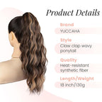 Claw Clip Ponytail Extension 18 Inch Curly Wavy Ponytail Extension Jaw Clip on Pony Tails Hairpiece for Women Fluffy Natural Synthetic for Daily Use (Dark Brown Mixed Honey Brown)