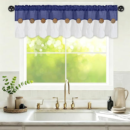 Farmhouse Valance Curtains, Boho Cotton Linen Kitchen Valance, Rustic Button by FRAMICS