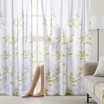 HOMEIDEAS Non-See-Through Gold and White Privacy Sheer Curtains 52 X 84 Inch - Image 2