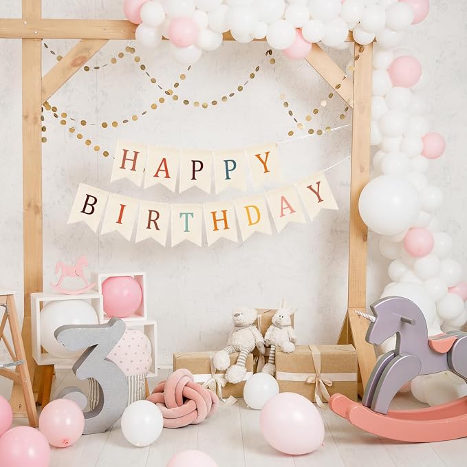 Doumeny Happy Birthday Burlap Banner Boho Birthday Garland Bunting Bohemian - Image 3