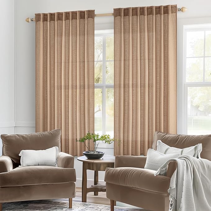 MIULEE Light Brown Short Linen Curtains 52x45 Inch Long 2 Panel - Image 2