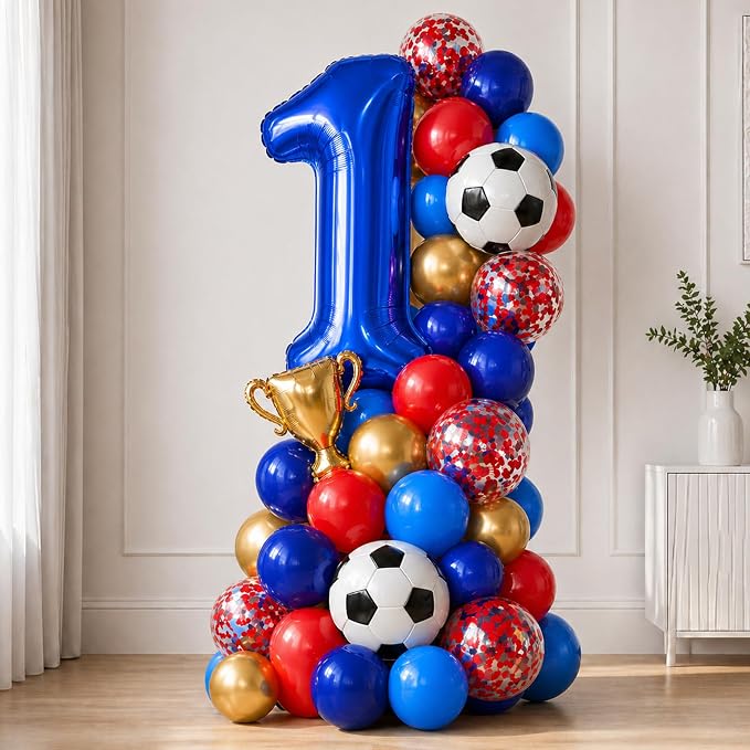 Soccer Balloons, 12Inch Blue Red Gold Soccer Printed Latex Balloons - Image 3