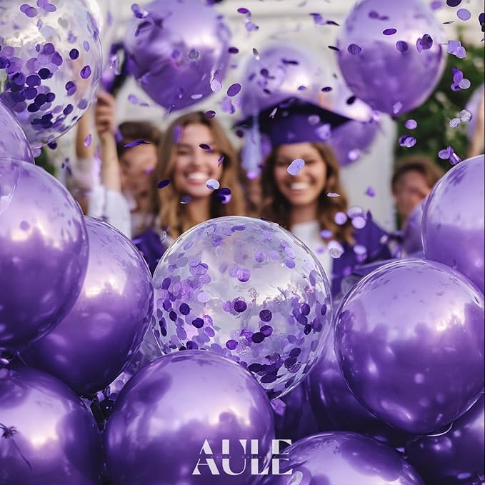 AULE 42Pcs Metallic 12 Inch Purple Confetti Balloons Set | Purple Party Balloons - Image 4